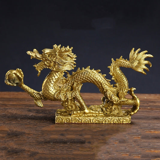 Brass Han Dynasty Dragon Figurine Zodiac Dragon for Feng Shui Protection and Tai Sui Repellent