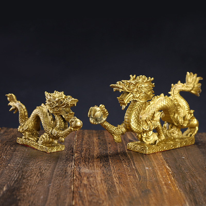 Brass Han Dynasty Dragon Figurine Zodiac Dragon for Feng Shui Protection and Tai Sui Repellent