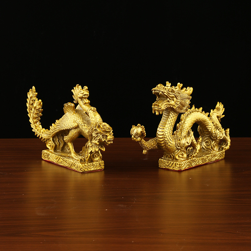 Brass Han Dynasty Dragon Figurine Zodiac Dragon for Feng Shui Protection and Tai Sui Repellent