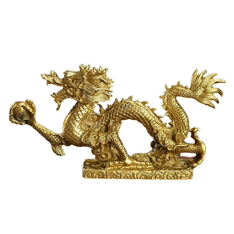 Brass Han Dynasty Dragon Figurine Zodiac Dragon for Feng Shui Protection and Tai Sui Repellent